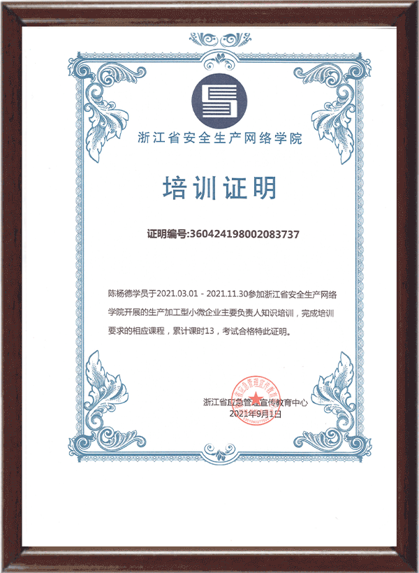 training certificate